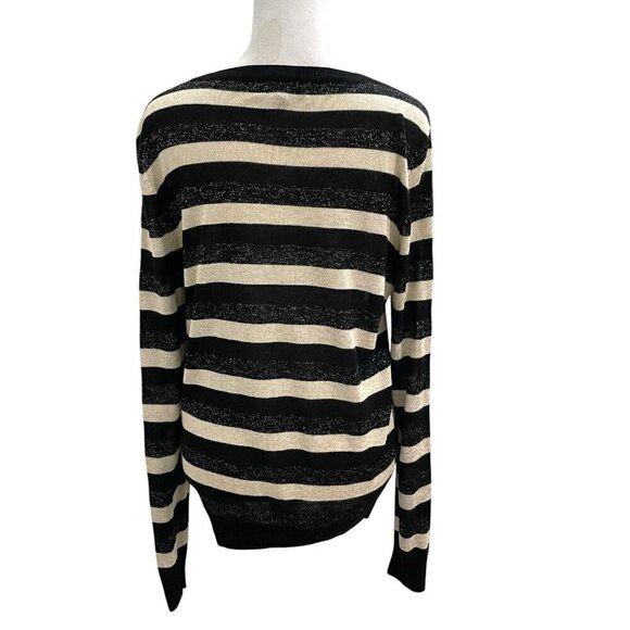 A.P.C Linen Blend Metallic Stripe Knit Sweater Top Black Tan size Medium - Picture 4 of 6